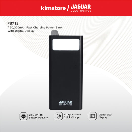 Jaguar Electronics Pb712 30000Mah Power Bank Digital Display 22.5W Pd/Qc 3.0 Fast Charging Type-C