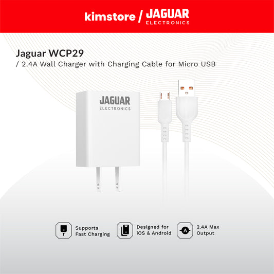 [OPEN BOX] Jaguar Electronics WCP29 2.4A Wall Charger with Charging Cable - white