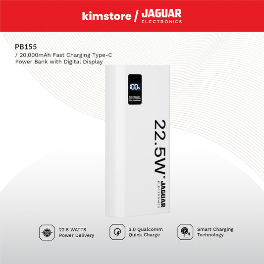 Jaguar Electronics PB155 V2 20000mAh Power Bank Digital Display 22.5W PD/QC 3.0 Fast Charging