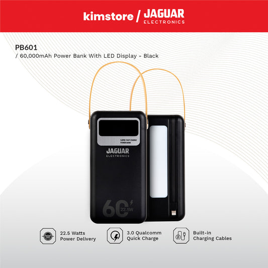Jaguar Electronics PB601 60000mAh QC3.0 + PD Digital Display Power Bank 22.5W