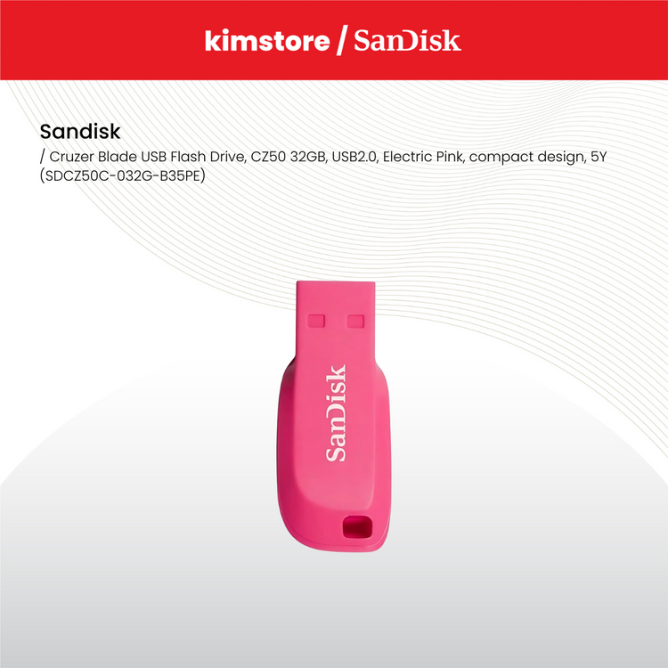 sandisk cruzer blade usb flash drive cz50 32gb usb2 0 electric pink compact design 5y sdcz50c 032g b35pe