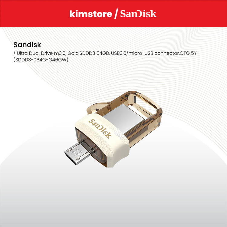sandisk ultra dual drive m3 0 goldsddd3 64gb usb3 0micro usb connectorotg 5y sddd3 064g g46gw