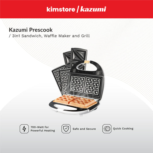 [OPEN BOX] Kazumi Prescook 3in1 Sandwich, Waffle Maker and Grill