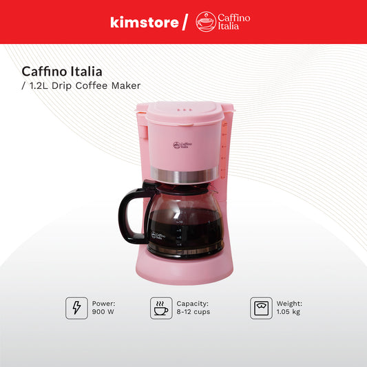Caffino Italia 1.2L Drip Coffee Maker | Brewed Coffee Machine With Built-In Filter, Anti-Drip And Up To 12 Cups