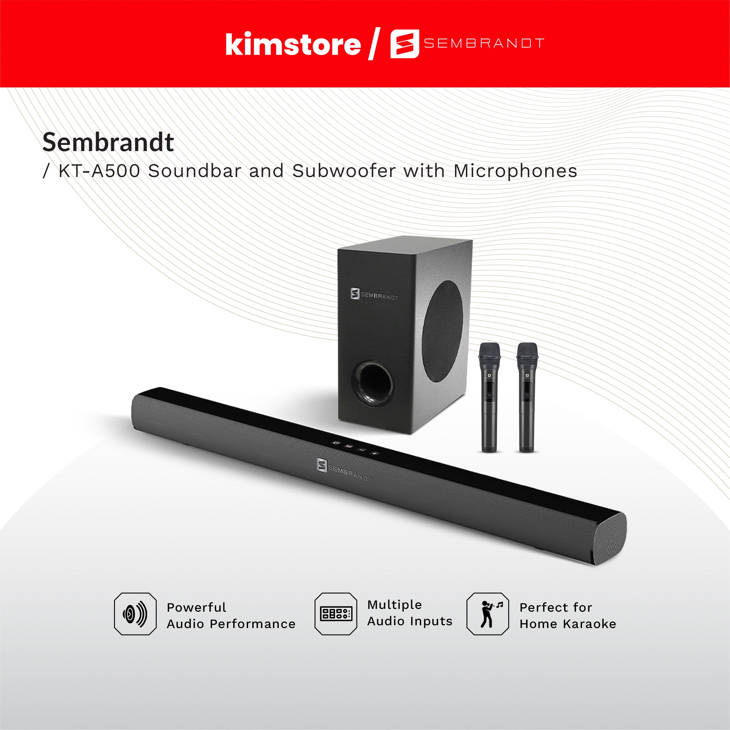 Kimstore sembrandt kt a500 soundbar with microphones black