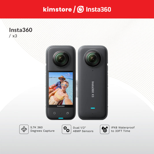 BUNDLE: Insta360 X3 + Battery (1800 mAh) + Dive Case + Sticky Lens Guard