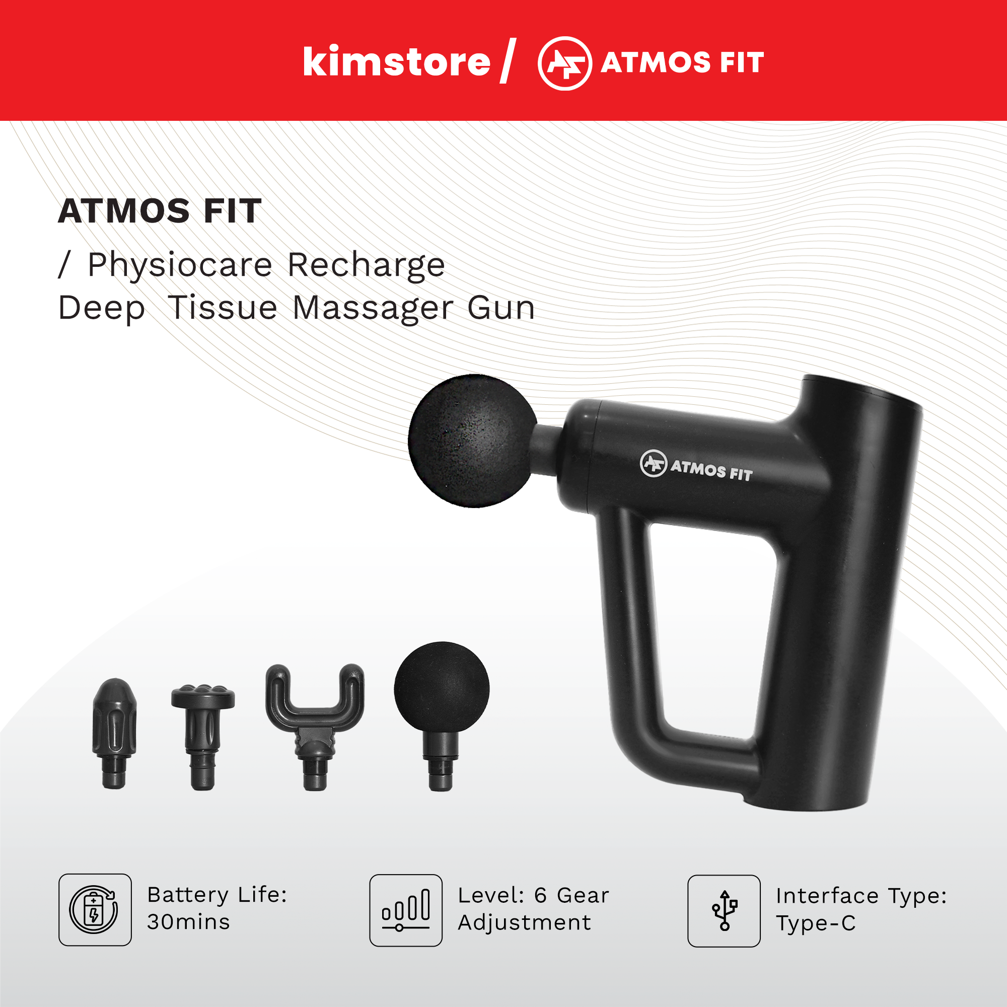 [Open Box] [C] Atmos Fit Physiocare Recharge Deep Tissue Massager Gun