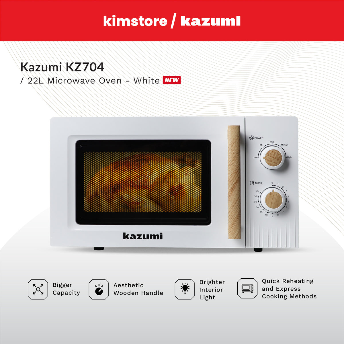 kazumi kz 704 22l microwave oven white