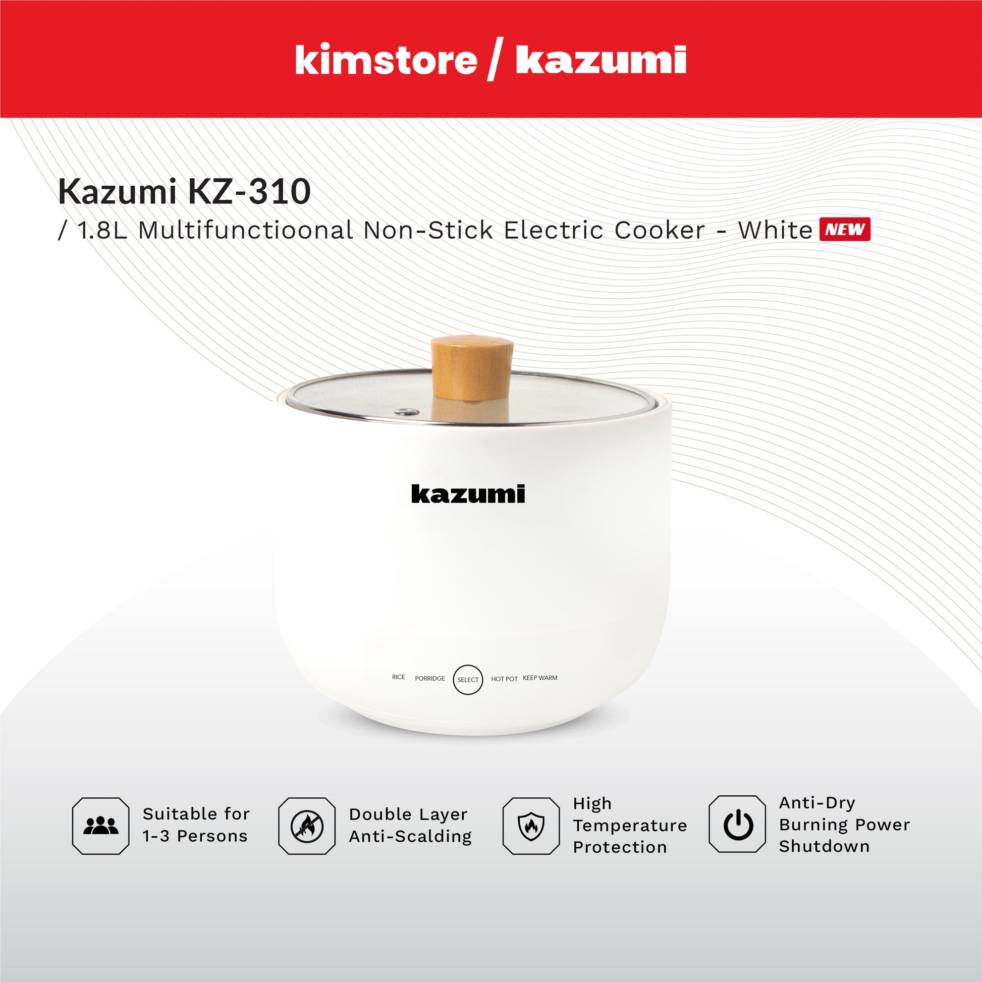 kazumi kz 310 1.8l multifunctional non stick electric cooker white