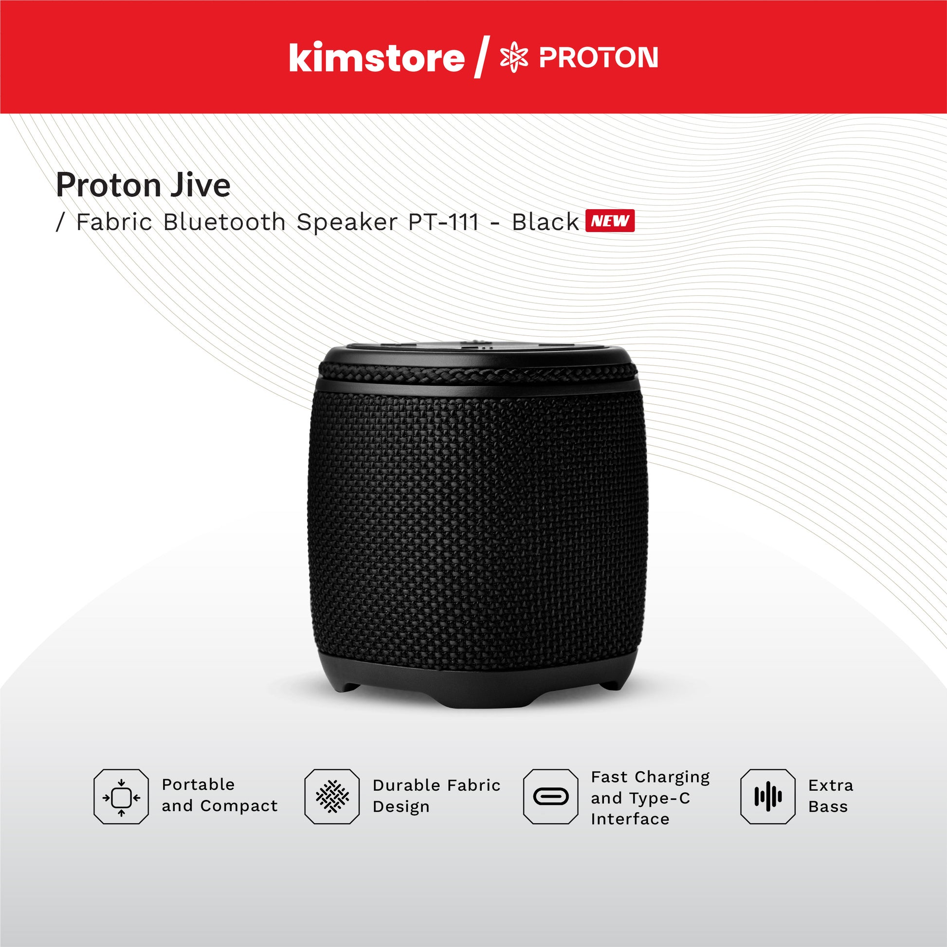 proton jive fabric bluetooth speaker pt 111 black