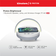 proton brightstand bluetooth speaker, lamp and 15w wireless charger pt 401 white