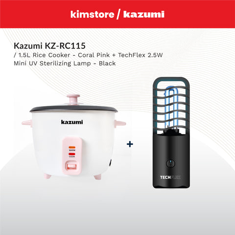 BUNDLE: Kazumi KZ-RC115 1.5L Rice Cooker + TechFlex 2.5W Mini UV Sterilizing Lamp (Black)