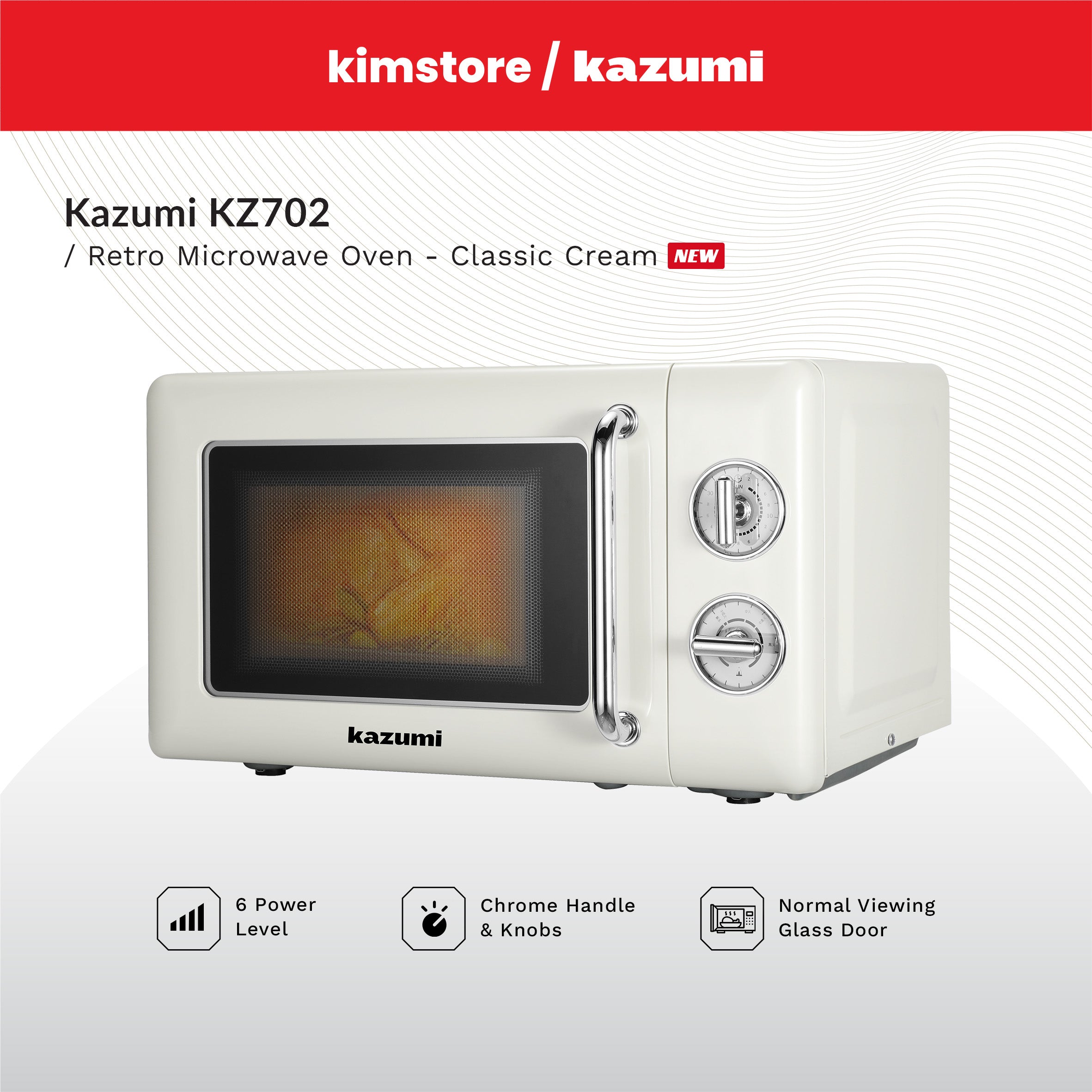 [Open Box] [B] Kazumi KZ-702 20L Retro Microwave Oven