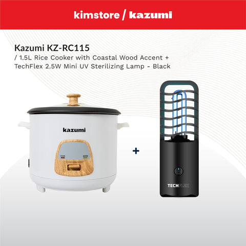 BUNDLE: Kazumi KZ-RC115 1.5L Rice Cooker + TechFlex 2.5W Mini UV Sterilizing Lamp (Black)