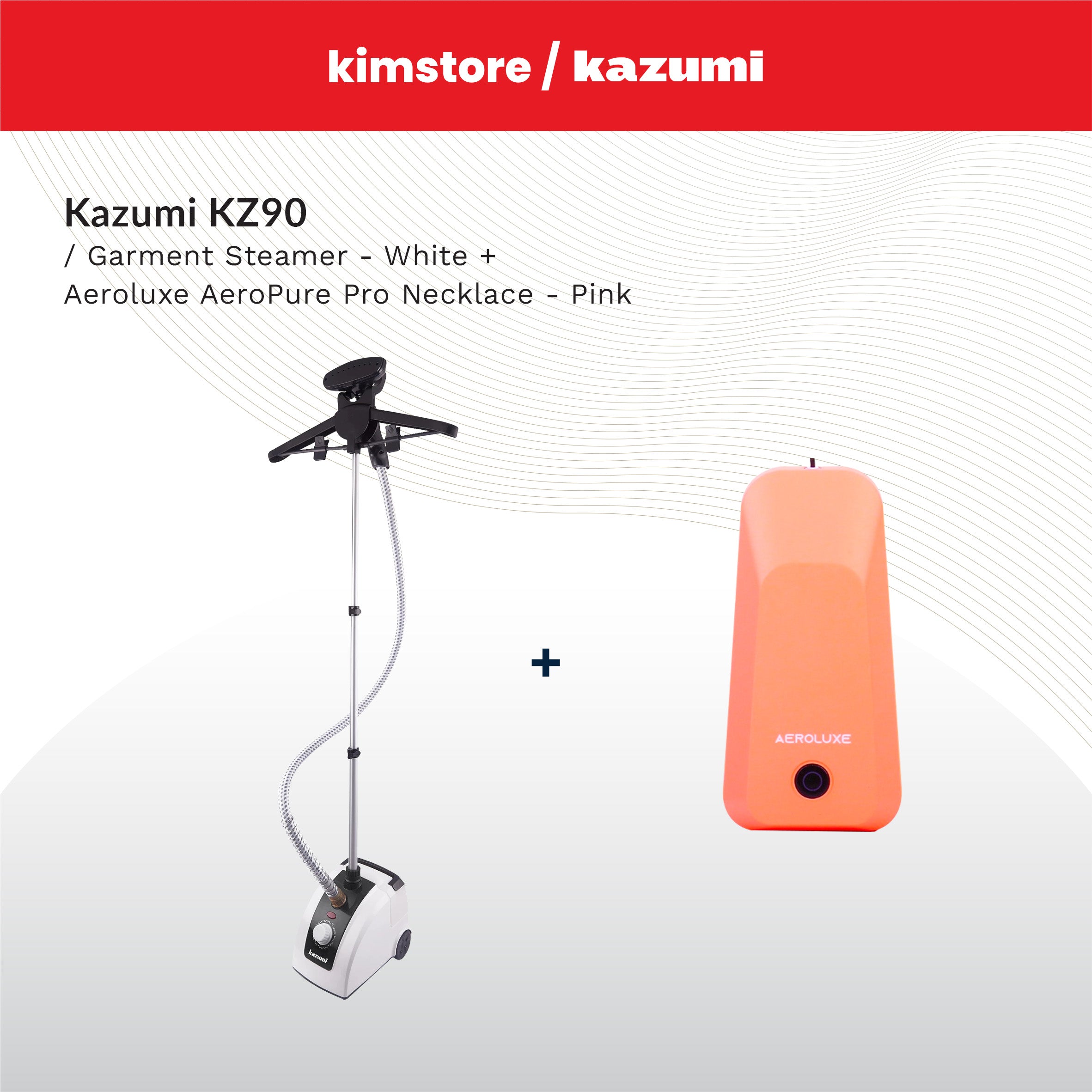 BUNDLE: Kazumi KZ90 Garment Steamer + Aeroluxe AeroPure Pro Necklace Purifier (Pink)