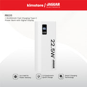 jaguar electronics pb155 v2 20000mah power bank digital display 22.5w pd/qc 3.0 fast charging type c white