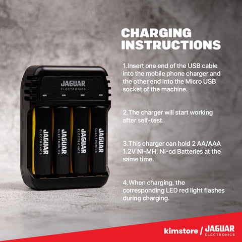 Jaguar Electronics RC2B 2-Slot USB Charger with 2 Rechargeable Batteries