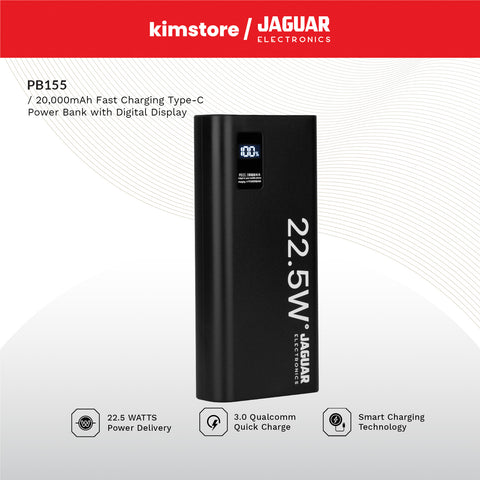 Jaguar Electronics PB155 V2 20000mAh Power Bank Digital Display 22.5W PD/QC 3.0 Fast Charging