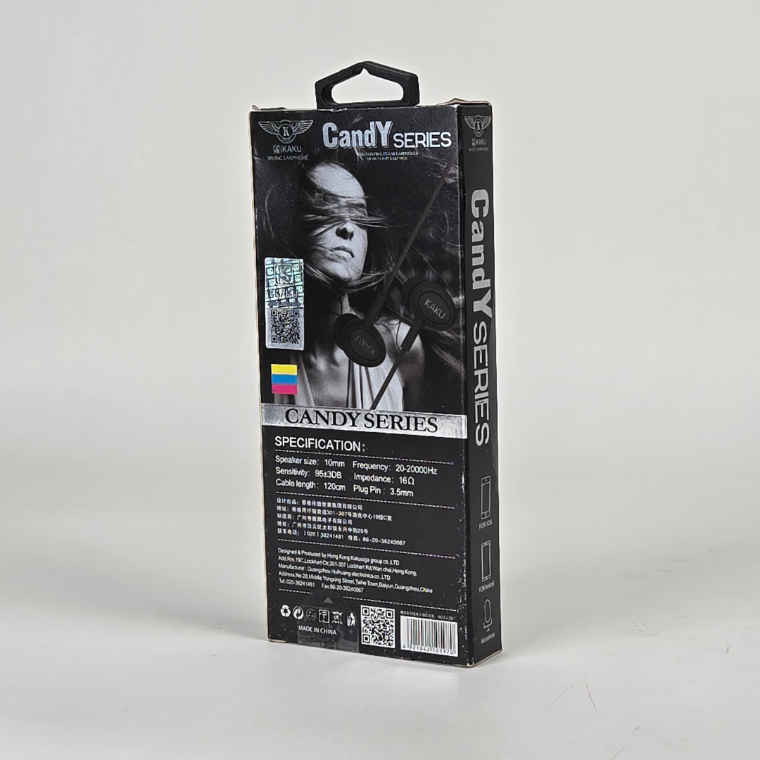 kaku fashion candy series wired control earphones black