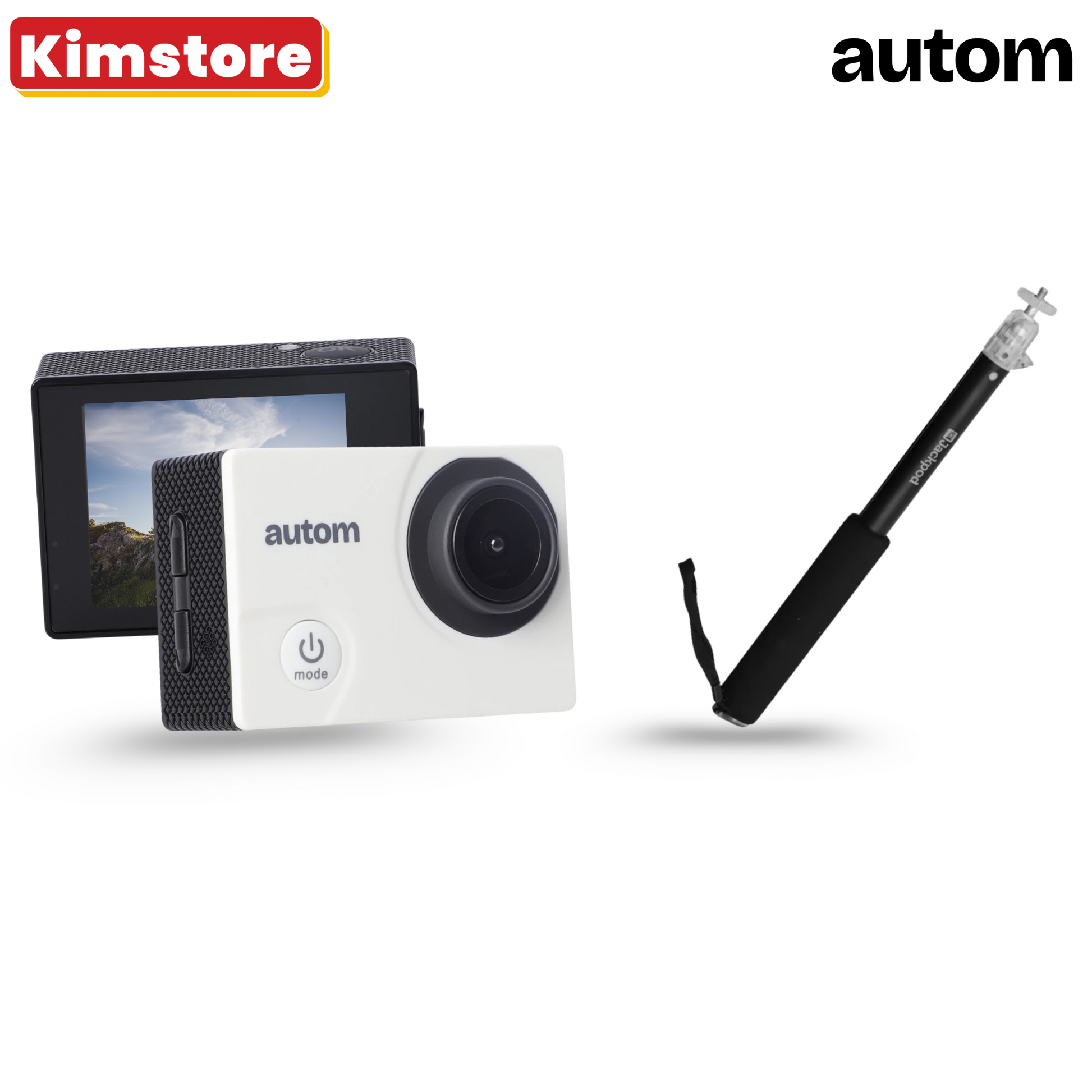 bundle autom hero 4k action camera white + jackpod monopod black