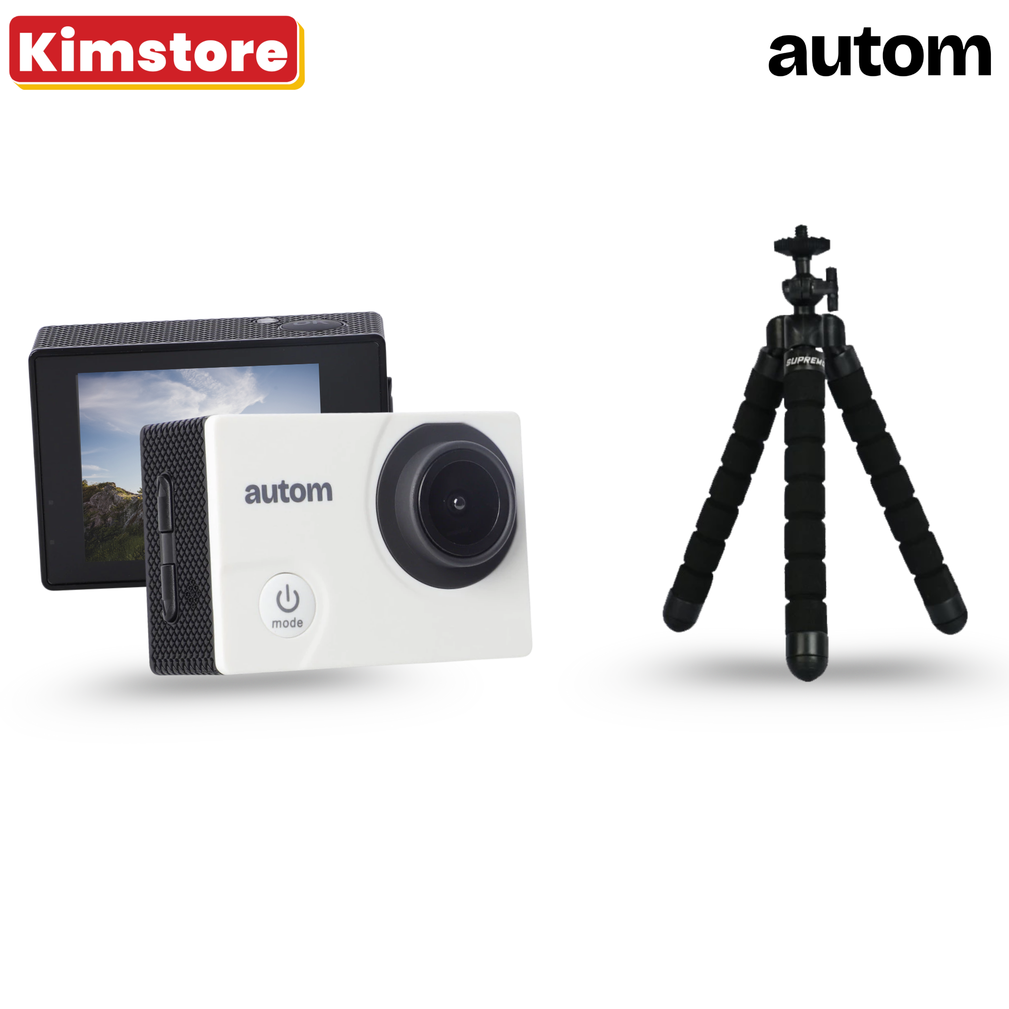 [Bundle] Autom Hero 4K Action Camera - White + Supremo Premiere Tripod Mount - Black
