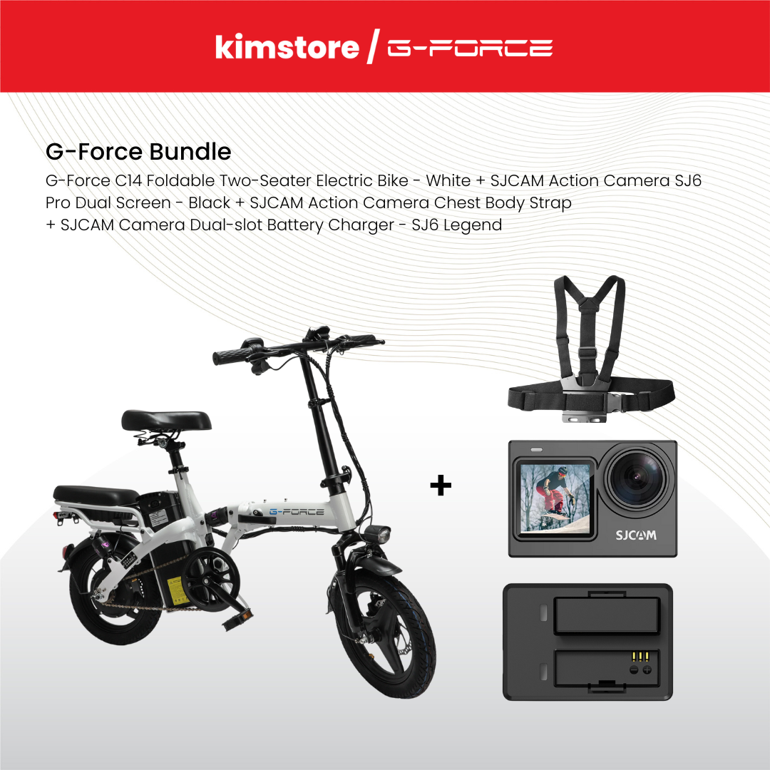 Bundle: G-Force C14 Foldable Two-Seater Electric Bike + SJCAM Action Camera SJ6 Pro Dual Screen - Black + [free] SJCAM Action Camera Chest Body Strap + [free] SJCAM Camera Dual-slot Battery Charger - SJ6 Legend