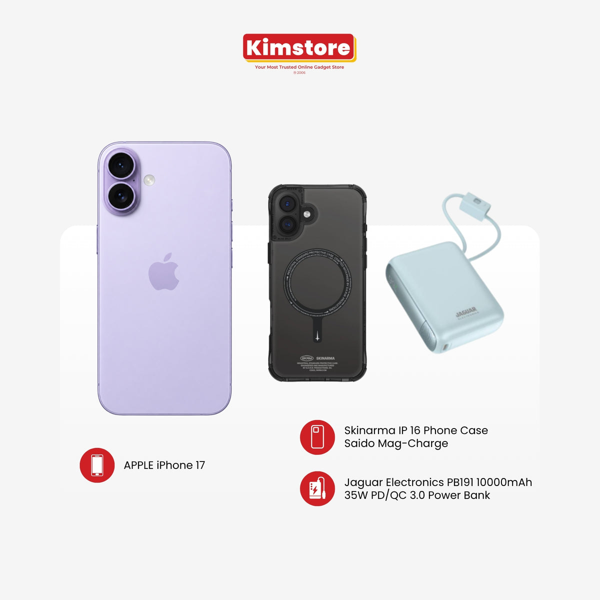 iPhone 17 + Skinarma Case + Jaguar Electronics Powerbank Bundle