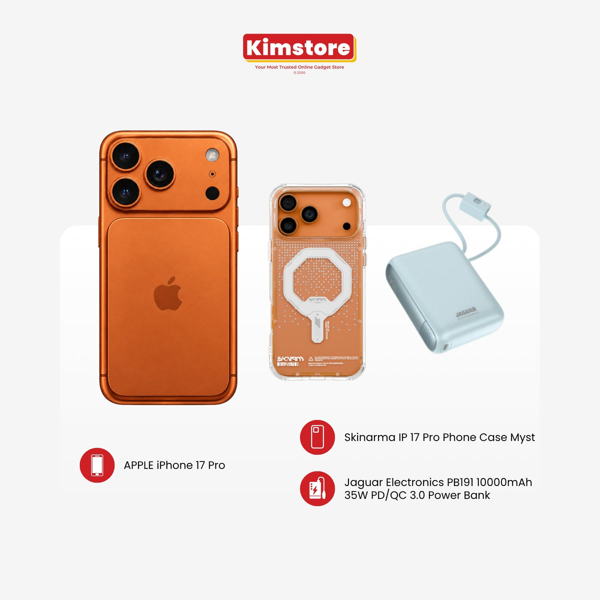 iPhone 17 Pro + Skinarma Case + Jaguar Electronics Powerbank Bundle