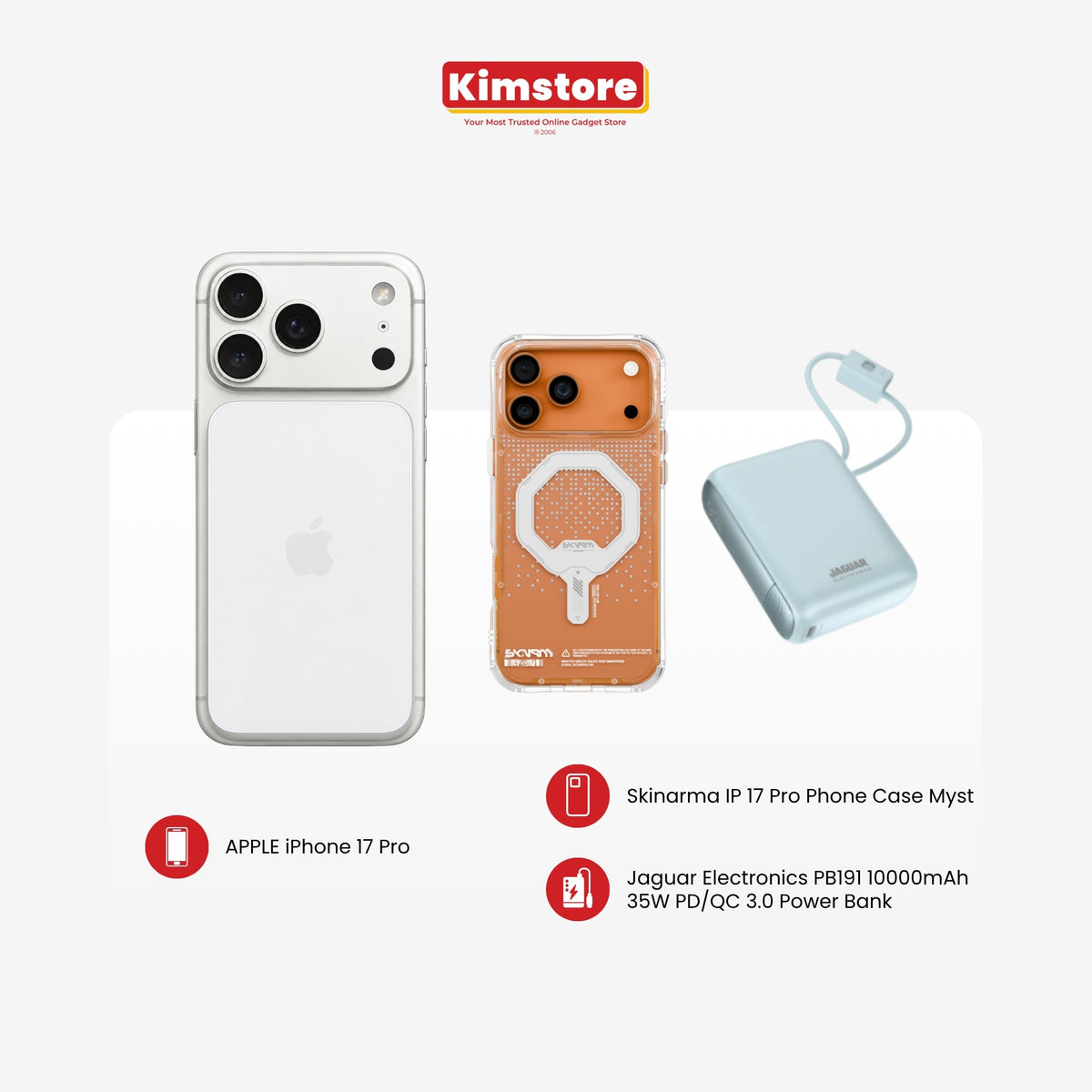 iPhone 17 Pro + Skinarma Case + Jaguar Electronics Powerbank Bundle