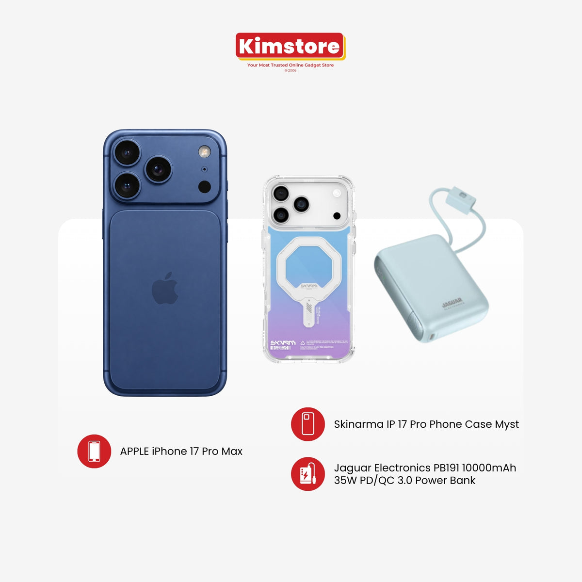 iPhone 17 Pro Max + Skinarma Case + Jaguar Electronics Powerbank Bundle