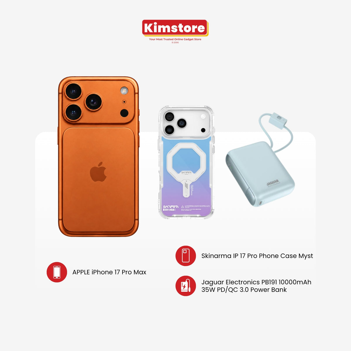 iPhone 17 Pro Max + Skinarma Case + Jaguar Electronics Powerbank Bundle