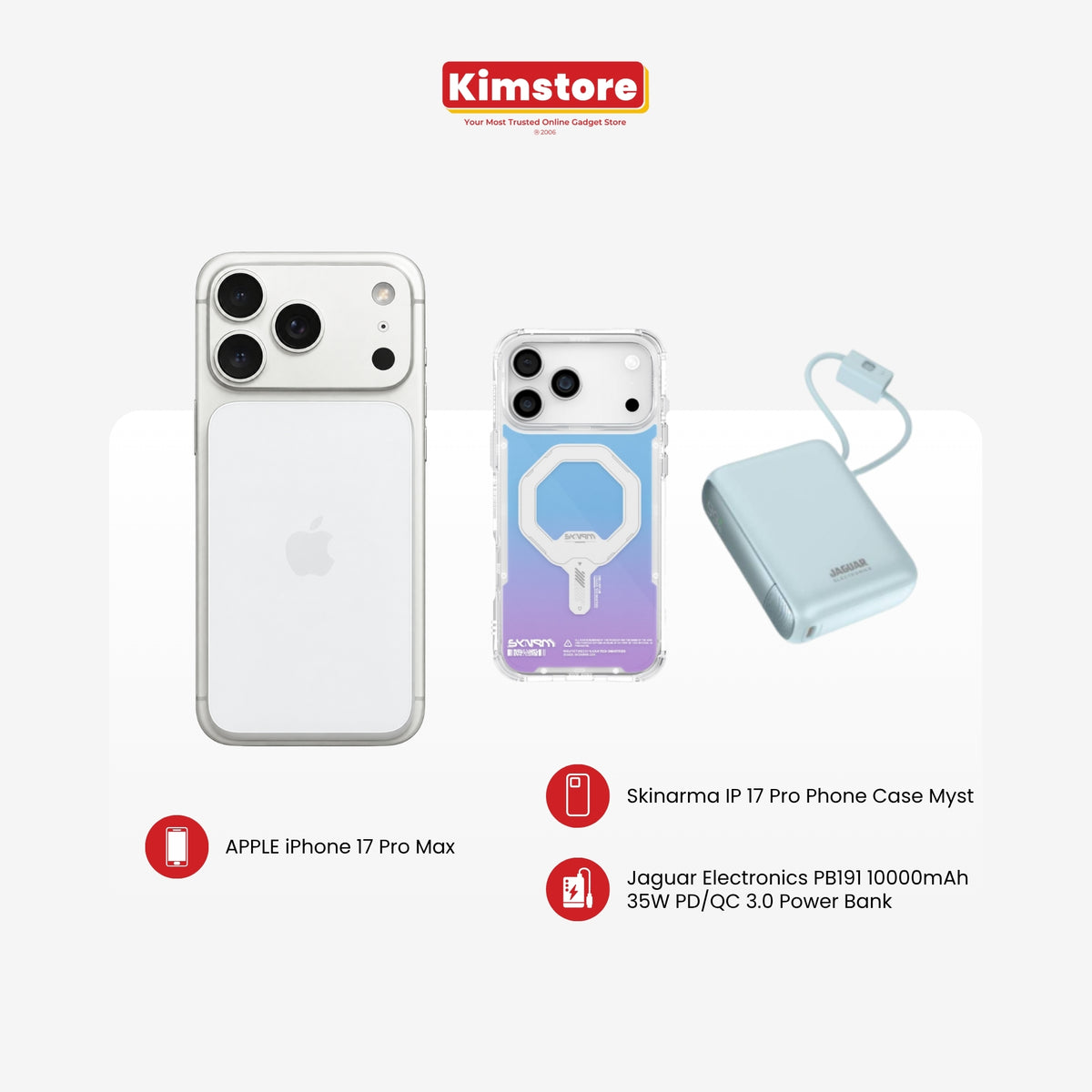 iPhone 17 Pro Max + Skinarma Case + Jaguar Electronics Powerbank Bundle