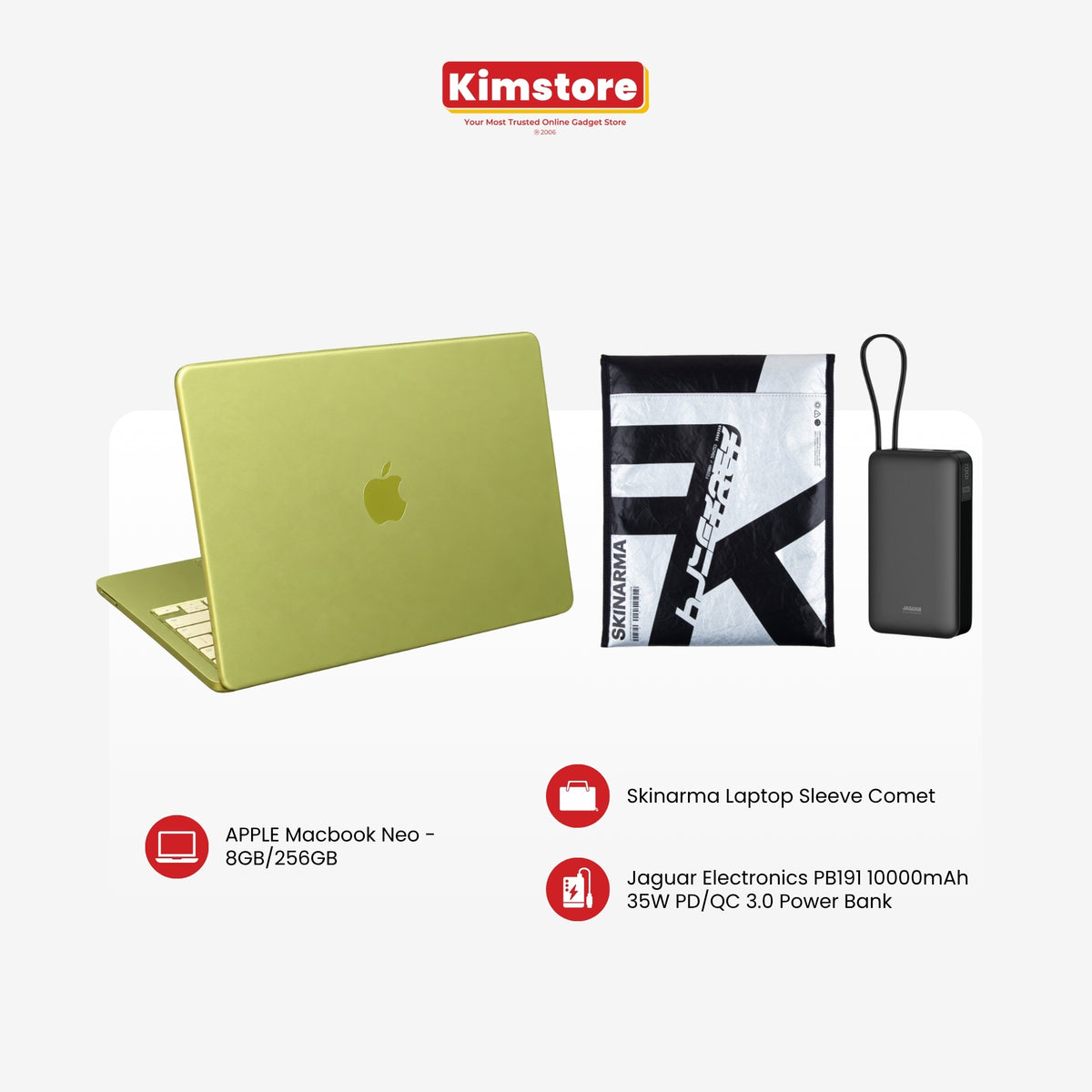 MacBook Neo + Skinarma Case + Jaguar Electronics Powerbank Bundle
