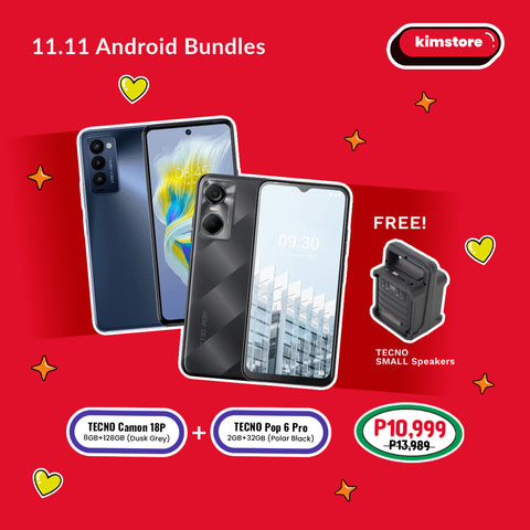 BUNDLE: Tecno Camon 18P (8GB/128GB) - Dusk Grey and Tecno Pop 6 Pro (2GB/32GB) - Polar Black with free Tecno Small Speakers (3")