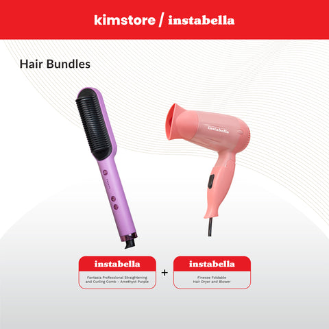 Kimstore Bundle Instabella Hair Styling Tools + Instabella Foldable Hair Dryer and Blower