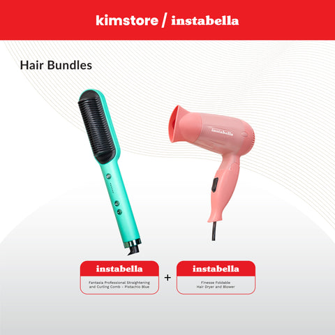 Kimstore Bundle Instabella Hair Styling Tools + Instabella Foldable Hair Dryer and Blower