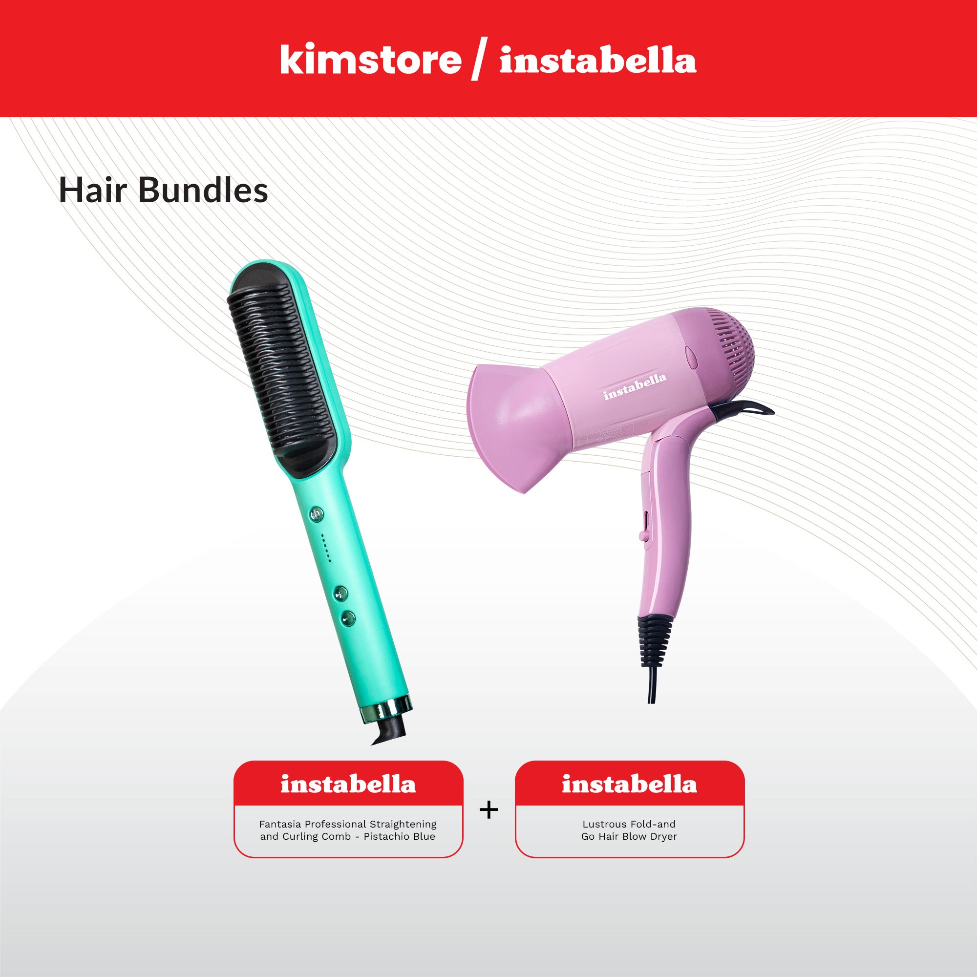 Kimstore Bundle Instabella Hair Styling Tools + Instabella Foldable Hair Dryer and Blower