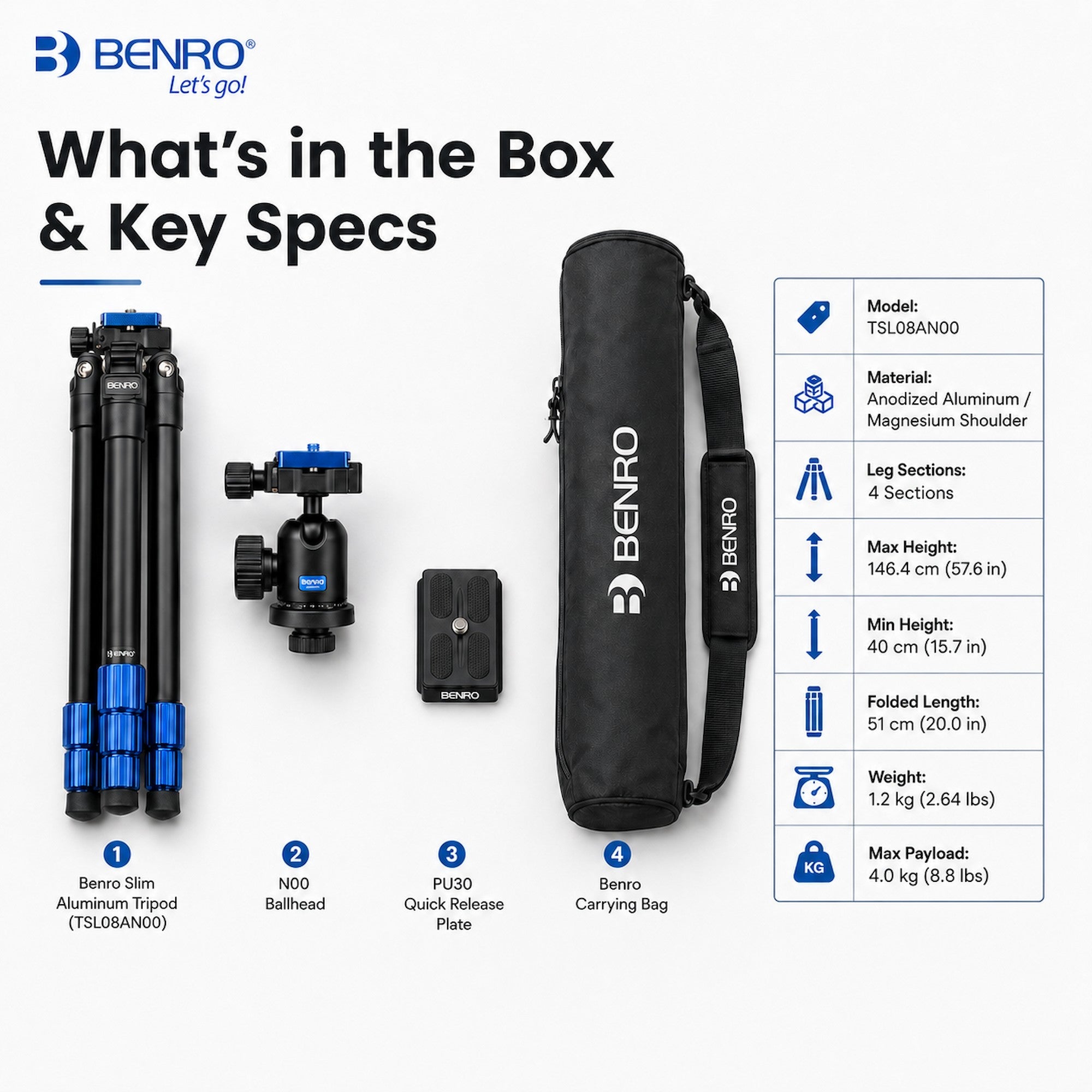 Benro TSL08AN00 Mg-Aluminum Tripod w/ Ball Head [Pre-Order]