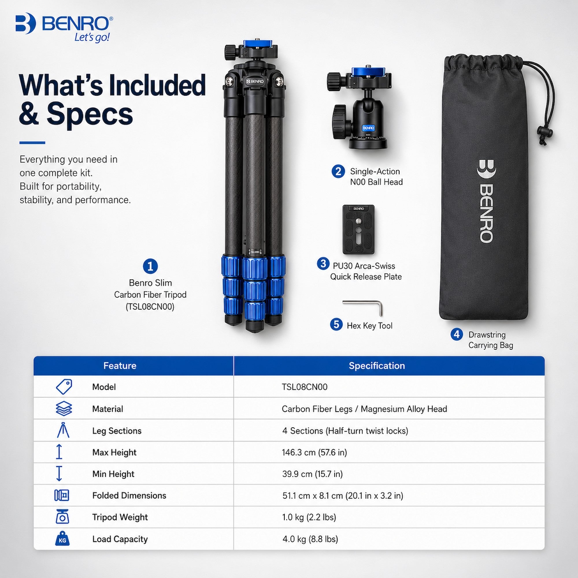 Benro TSL08CN00 Mg-Carbon Fiber w/ Ball Head [Pre-Order]