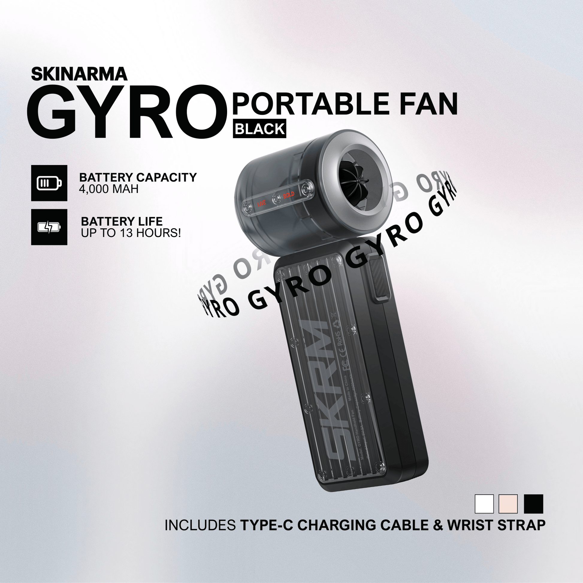 skinarma portable handheld fan 4,000 mah gyro pink new