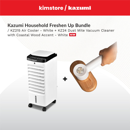 BUNDLE: KAZUMI KZ215 Air Cooler (White) + Kazumi KZ24 Dust Mite Vacuum Cleaner with Coastal Wood Accent (White)