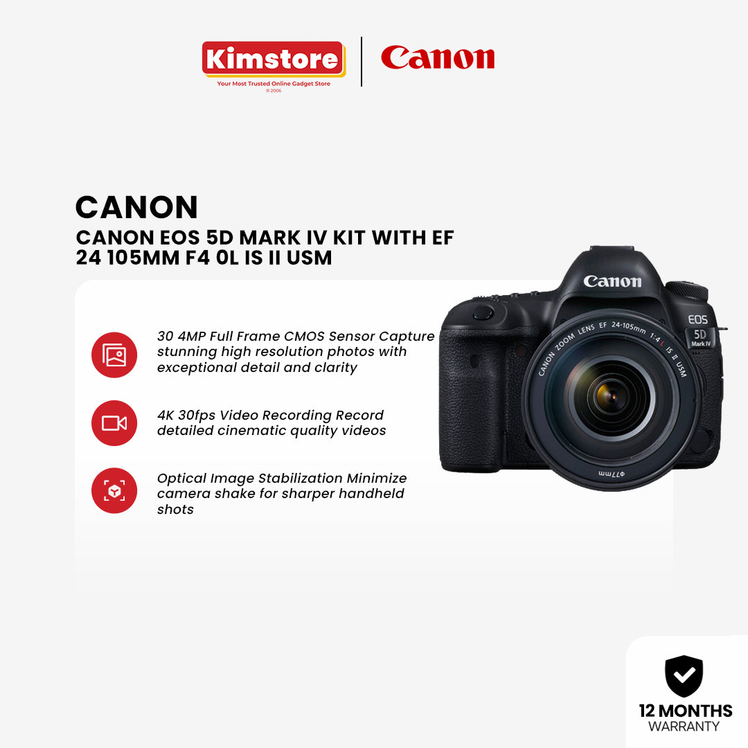 Canon EOS 5D Mark IV Kit with EF 24-105mm f/4.0L IS II USM (WG) DSLR [Pre-Order]