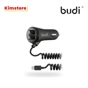 BUDI 068M Micro Coiled Car Charger 2 USB Ports