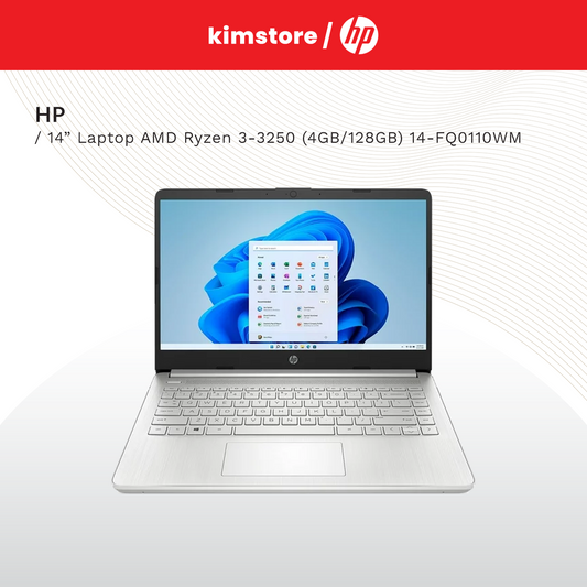 HP 14" Laptop AMD Ryzen 3-3250 4gb/128gb SSD 14-fq0110wm Silver