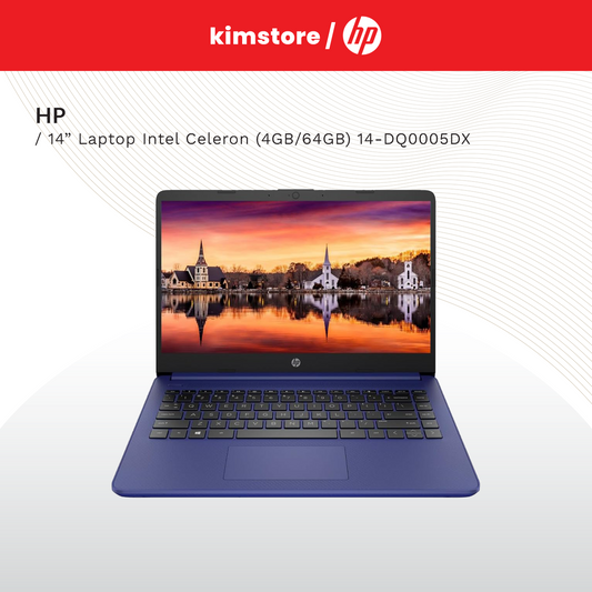 HP 14" Laptop Intel Celeron 4gb/64gb eMMC 14-dq0005dx Indigo Blue