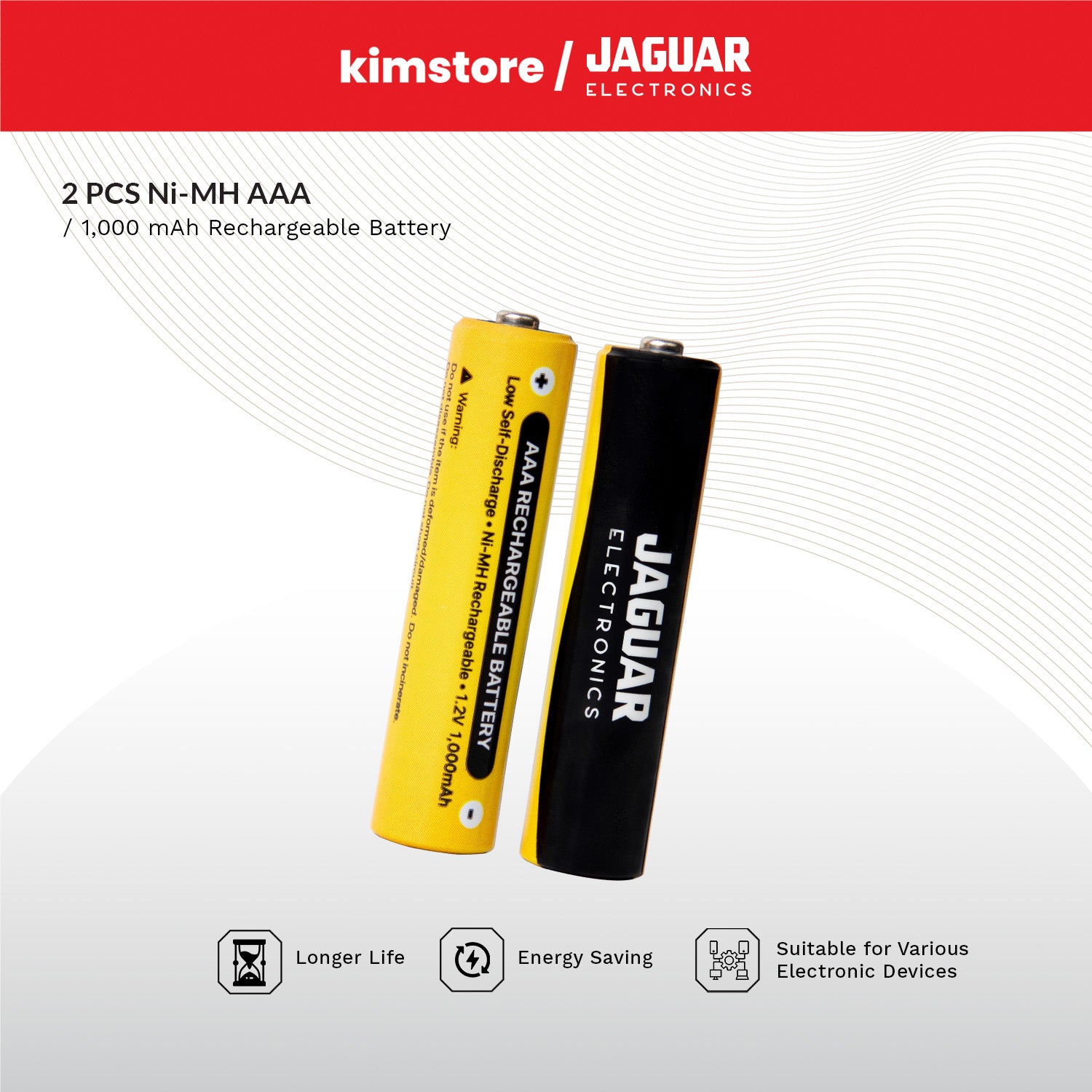 jaguar electronics 2pcs ni mh 1000mah aaa rechargeable batt yellow