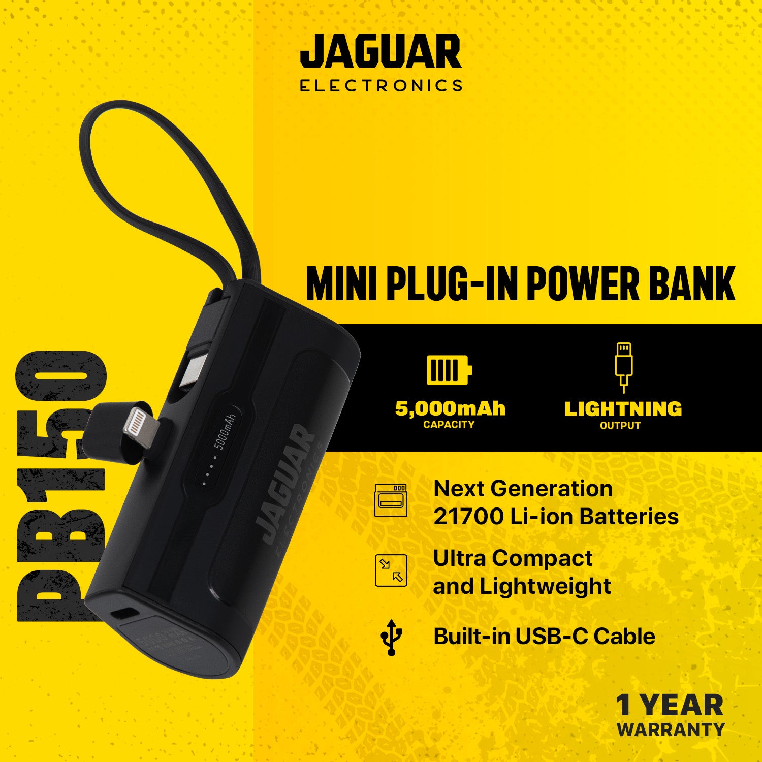 jaguar electronics pb150 mini plug in power bank 5000mah lightning black