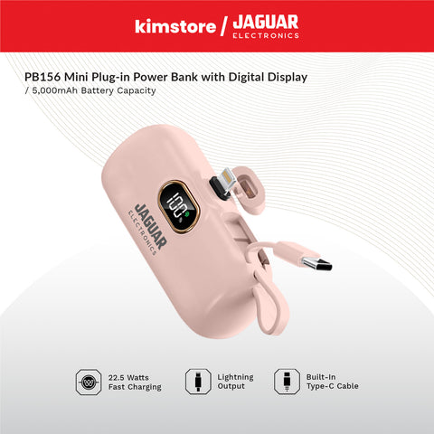 Jaguar Electronics PB156 5000mAh 22.5W Fast Charging Mini Plug In Power Bank with Digital Display Lightning