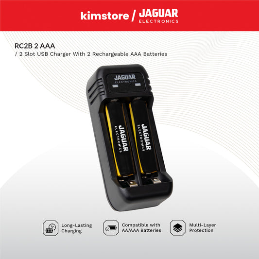 Jaguar Electronics RC2B 2-Slot USB Charger with 2 Rechargeable Batteries