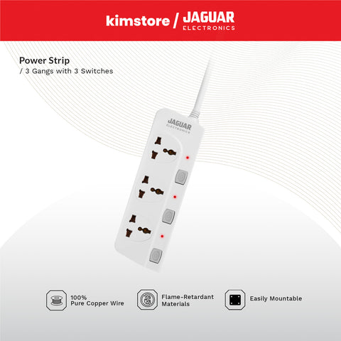 Jaguar Electronics Power Strip 3-Gang with 3 Switches